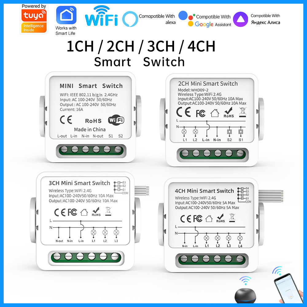 Smart Home Project - Inteligentny przełącznik WiFi Tuya 1/2/3/4-kanałowy, 4-drożny
