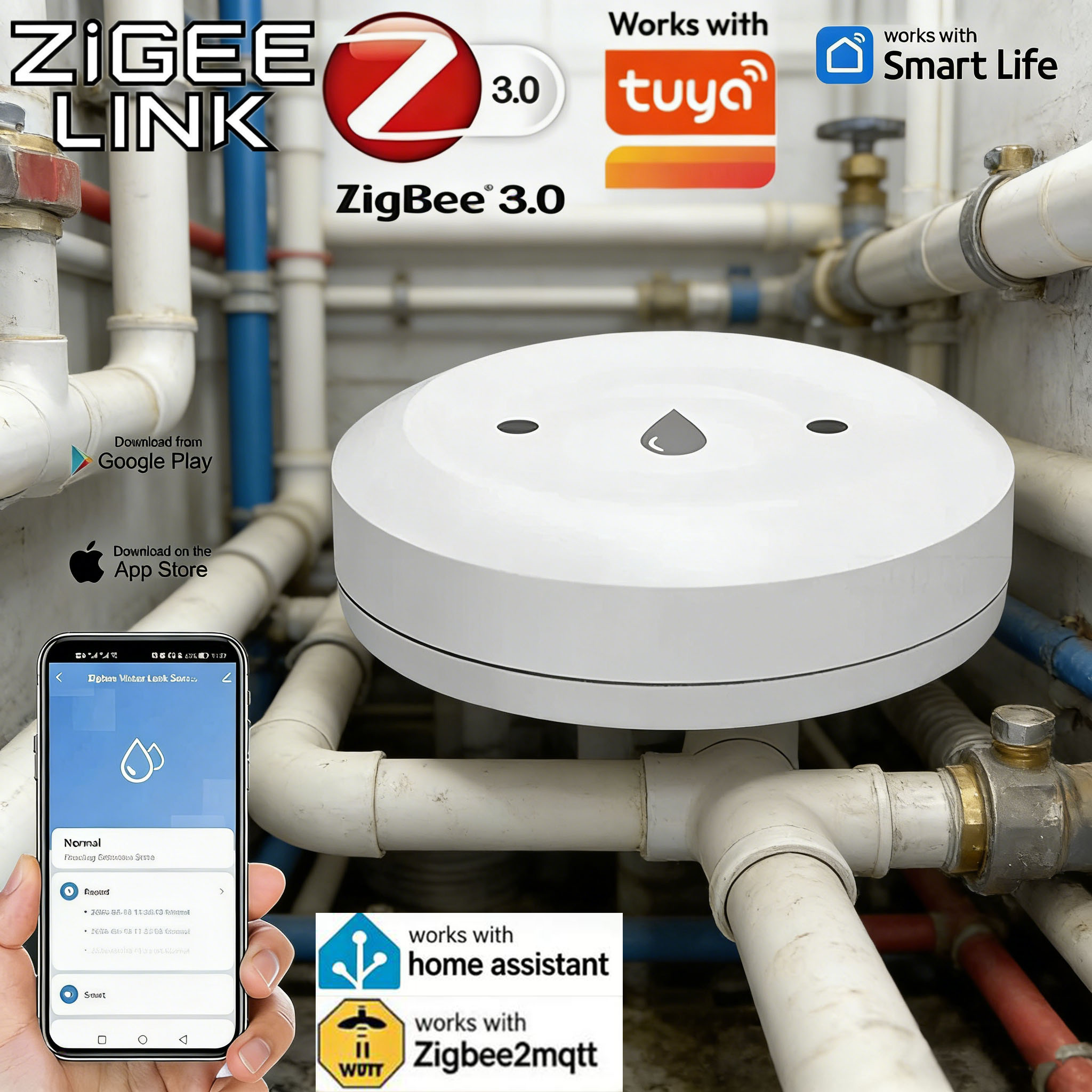 Smart Home Water Level Sensor - Czujnik wycieku wody Tuya Zigbee, czujnik